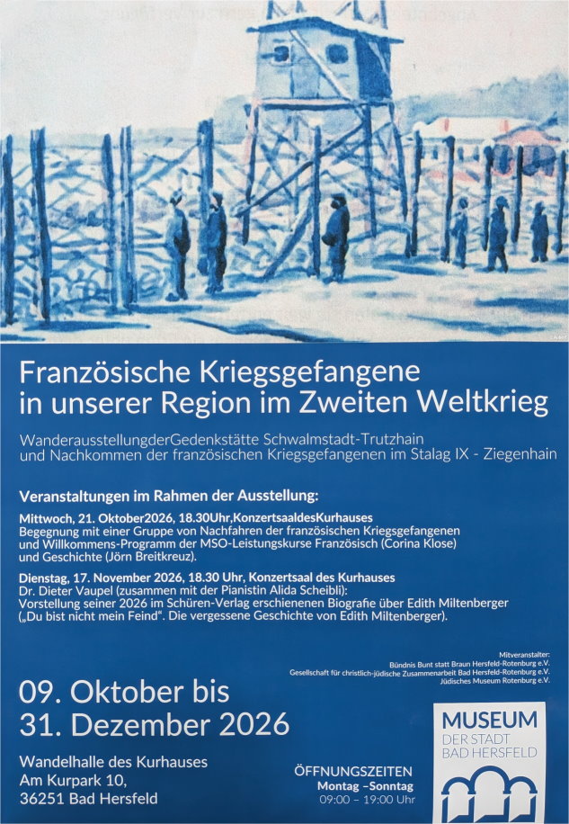 Bild, die Ausstellung ist bis Jahresende zu sehen.  Innerhalb der Ausstellung gibt es
Am 21. Oktober die Begegnung mit einer Gruppe von Nachfahren französischer Kriegsgefangenen um 18:30 im Konzertsaal des Kurhauses.